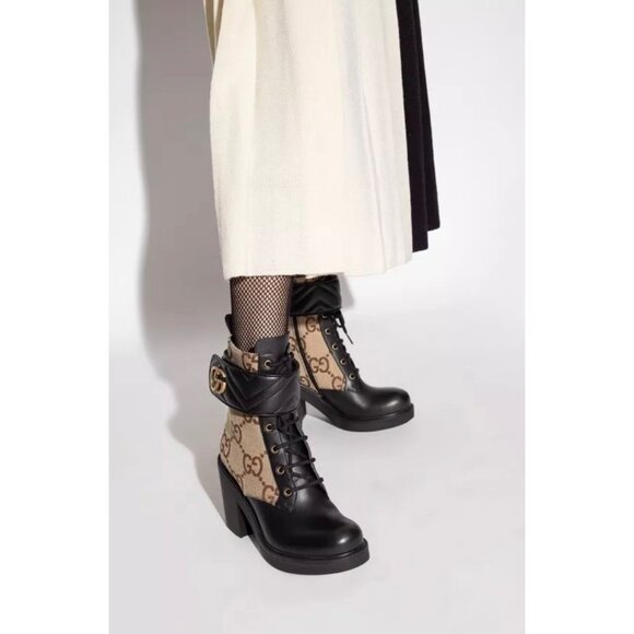 Gucci GG Supreme Canvas Logo Chunky Heel Strap Ankle Boots Ebony Black 719849 EU - Picture 1 of 14